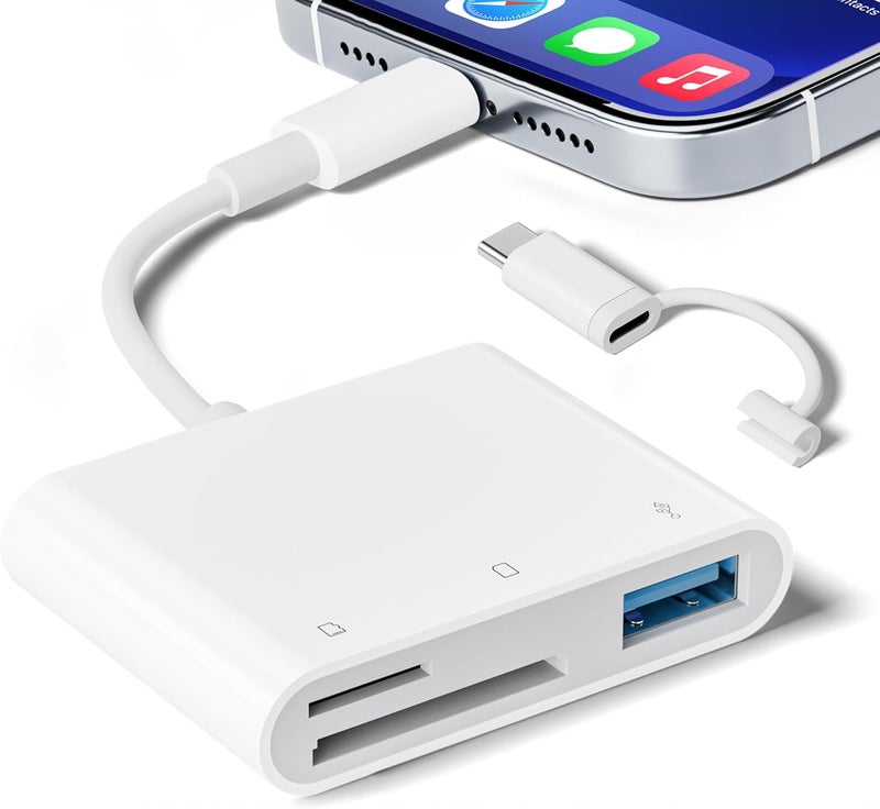 SUNTRSI SD Card Reader for iPhone iPad, Micro SD Card Reader Memory Card Reader with USB Adapter Plug and Play Trail Game Camera Card Viewer Supports SD and TF Card No App Required - Image 1